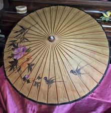 Vintage Parasol - Chinese Hand-painted Rice Paper Umbrella Large 36  