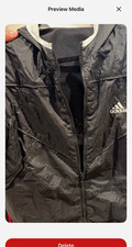adidas Men's Black/White Windbreaker Jacket Full-Zip Nylon Woven Size L