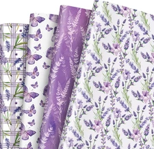 12 Sheet Purple Lavender Wrapping Paper Floral Butterfly Decorative Gift Warp Pa