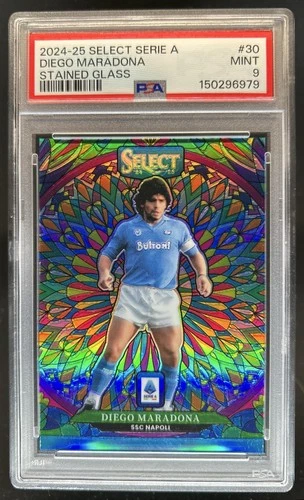 2024-25 Panini Select Serie A Diego Maradona Stained Glass #30 Napoli PSA 9
