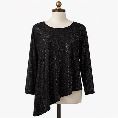 Slinky Brand Sz 3X Black Asymmetrical All Sequin Evening Event Tunic Top Formal