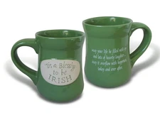 Abbey Gift "Tis a Blessing to Be Irish" Pottery Mug Green 16 oz Coffee Cup