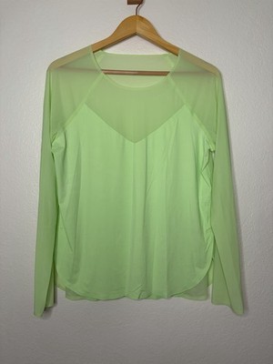 Athleta Neon Green Speedwork Long Sleeve Performance Top Sheer Mesh Panels Sz M