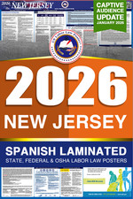 2026 New Jersey NJ LABOR LAW POSTER Federal  State Spanish Laminated