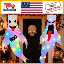 Eye-Catching LED Hanging Ghosts for Porch Garden - 2 Pack Halloween Decoration
