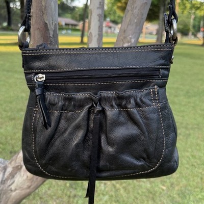 Fossil Black Leather Crossbody Bag Small Organizer Purse