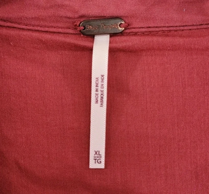 Vestido Free People para mujer XL rojo óxido mini camisa Thea manga acampanada frente a presión Foto 4 de 4