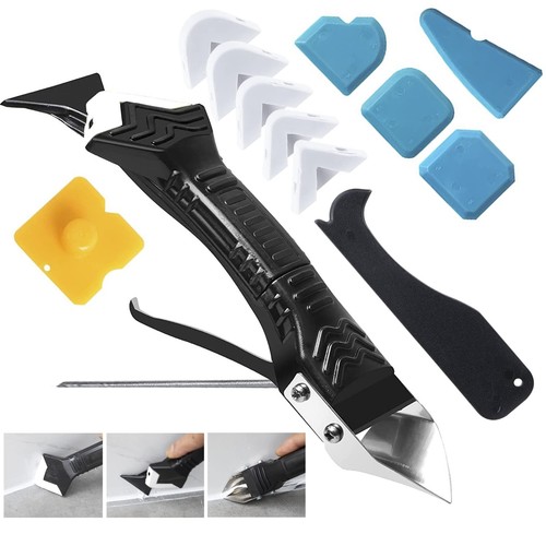 Silicone Caulking Tool, 5 in 1 Caulking Sealant Finishing Tool with Grout Scr...