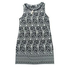 Talbots Dress Womens XL Black White Paisley Shift Sleeveless Pom Pom Cotton NWT