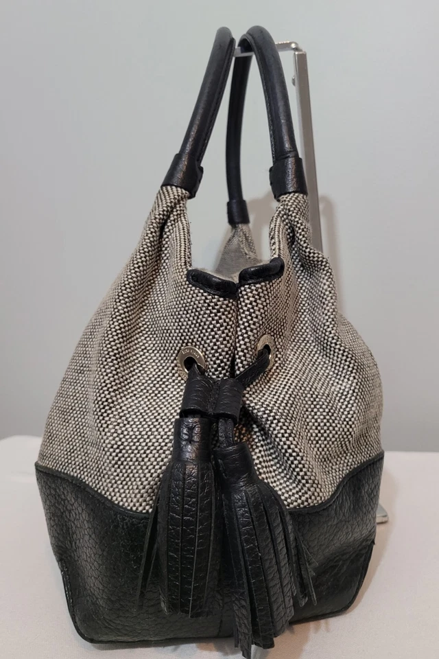 Kate Spade Stevie Satchel Shoulder Bag Black White Woven Fabric Leather  CA57710 - Image 4 of 4