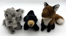 Folkmanis Mini Fox, Squirrel Black Bear Finger Puppet Mini Plush Toy Set
