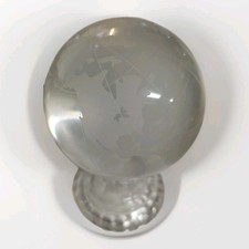 7" Laser Etched Globe/ Crystal Sphere, On Faceted Leaded Crystal Stand