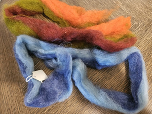 Vintage 2 Lengths  Multi Colored Roving Felting Wool Blue Orange Green