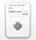 1838 Seated Liberty Half Dime Large Stars AU53 NGC Beautiful Tone *1553
