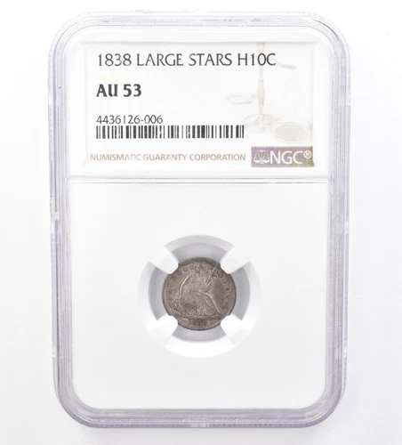 1838 Seated Liberty Half Dime Large Stars AU53 NGC Beautiful Tone *1553