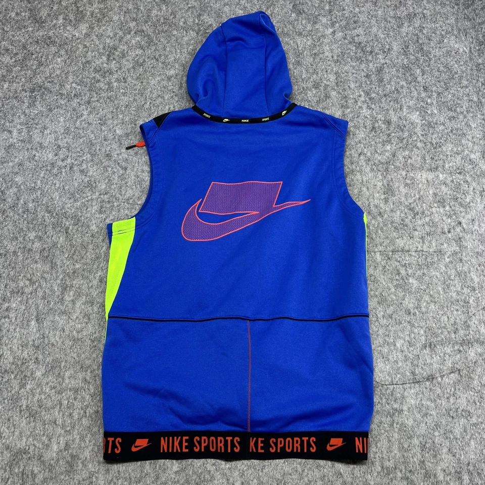 Nike Dri-Fit Hooded Sleeveless Vest Large Blue Black Neon Zip Pocket Performance - Image 2 of 4