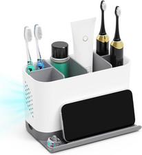 Adjustable Toothbrush Holder Bathroom Organizer 6 Slot Electric Phone Ledge Cord