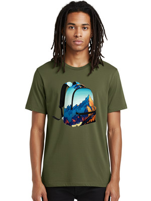 Mountain-Backpack Mens Graphic Tee, 100% Cotton, Casual Summer Wear