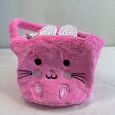 Plush Pink Bunny Fuzzy Easter Basket For Kids Or Display 9w 7t