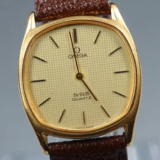 Reloj Omega DeVille Cal.1365 vintage de los 80 esfera de cuarzo con rejilla dorado 29 mm para hombre nuevo Batt
