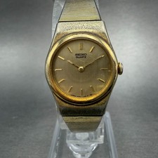 Seiko Watch Women 20mm Gold Dial Gold Tone Round 1400-0039 New Battery Vintage H