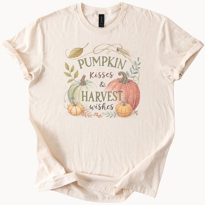 Pumpkin Kisses Harvest Wishes Shirt Fall Thanksgiving Graphic Tee Autumn Pumpkin