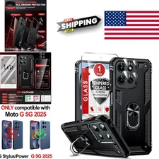 Moto G 2025 Protective Case Black with Built in Kickstand and Screen Protector