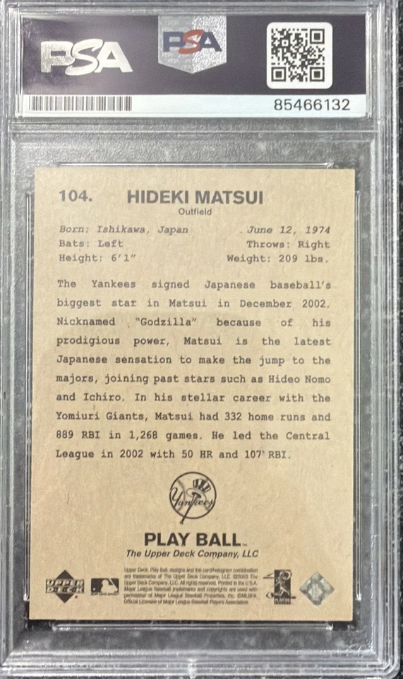 Pelota de juego Upper Deck 2003 - Hideki Matsui #104 (RC) Foto 2 de 3