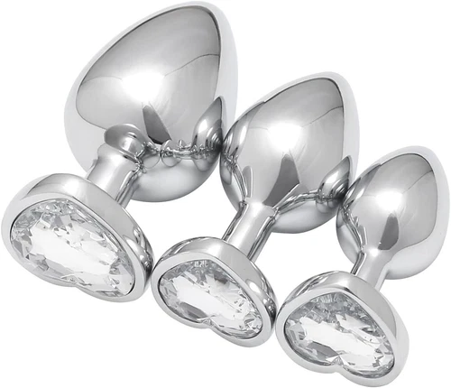 Anal Butt Plug Sex Toys Set Heart-Shaped Jewels Stainless Sex Toys for Women Men - Picture 36 of 36