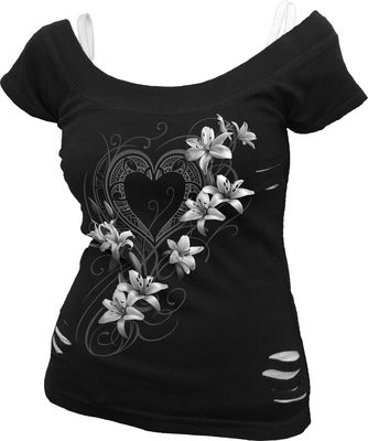 SPIRAL DIRECT NEU PURE OF HEART 2in1 Ripped Top, Damen/Mädchen/Goth/Tribal/Lilien