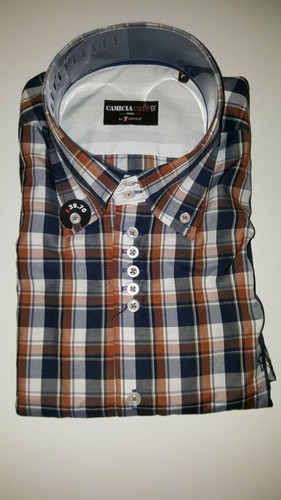 Men's 7 Camicie CHECK BLUE, BROWN AND WHITE SLIM FIT SHIRT BRAND NEW WITH  TAGS!! | eBay