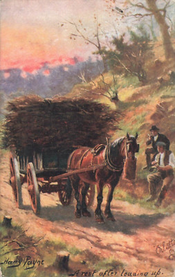 Postcard Tuck's Oilette A Rest after loading up artist signed VTG VPC02.