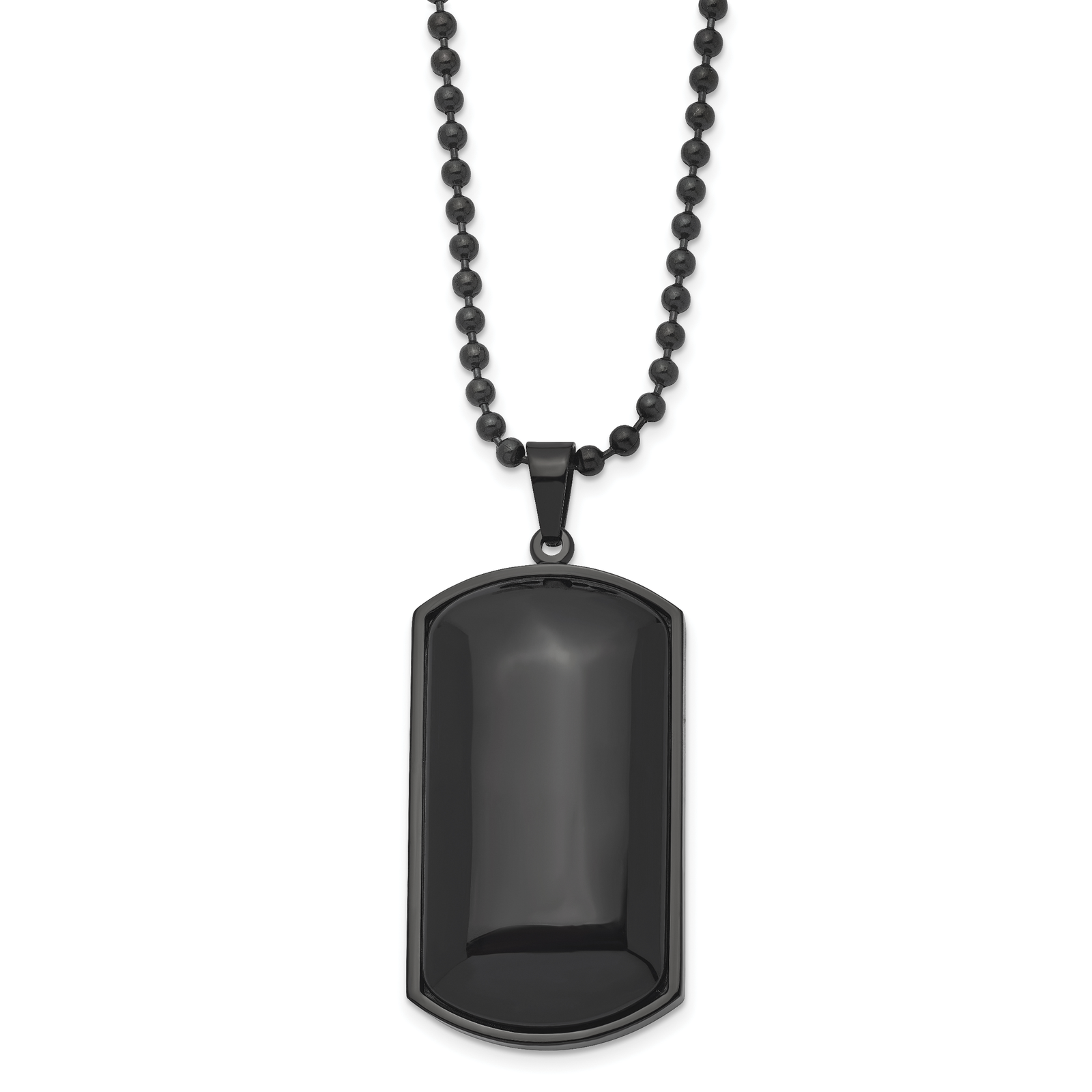 Chisel Stnls Steel Brushed Black Black Agate Dog Tag Ball Chain Necklace - 30
