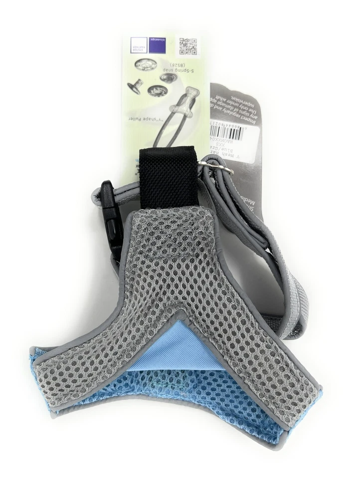 Arnés de malla en V para mascotas con ribete reflectante - azul y gris XXS Foto 2 de 2