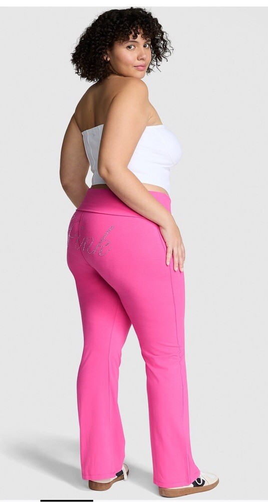 Victoria's Secret Pink Bling Rhinestone Foldover Flare Leggings
