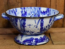 NEW ENAMELWARE Colander BLUE WHITE SWIRL SPLATTERWARE ENAMEL FARMHOUSE DECOR