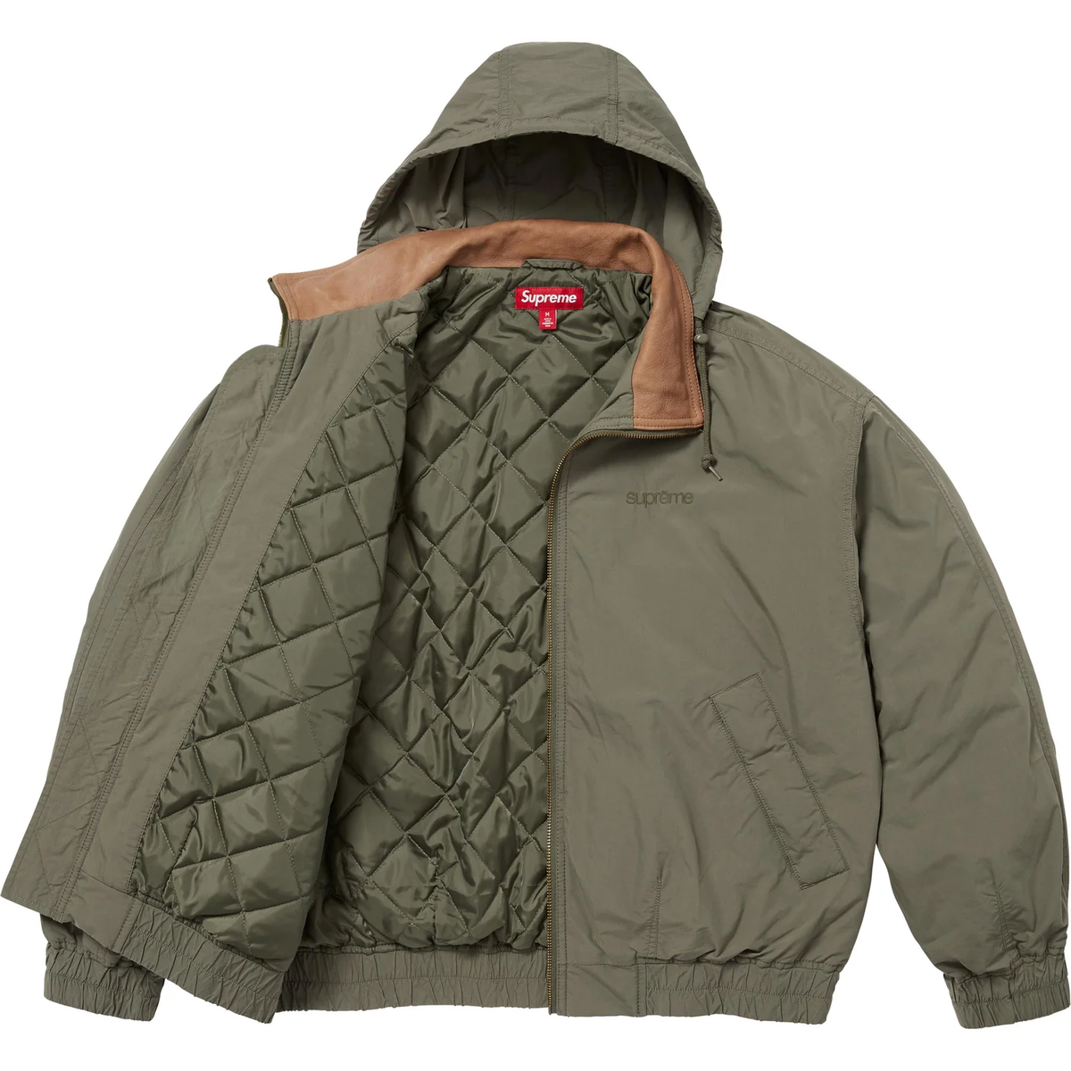 Supreme Leather Collar Utility Jacket Black Olive Blue Plaid