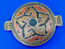 Cloisonné Flower Arrow Art Tribal Pattern Signed Belt Buckle made in India