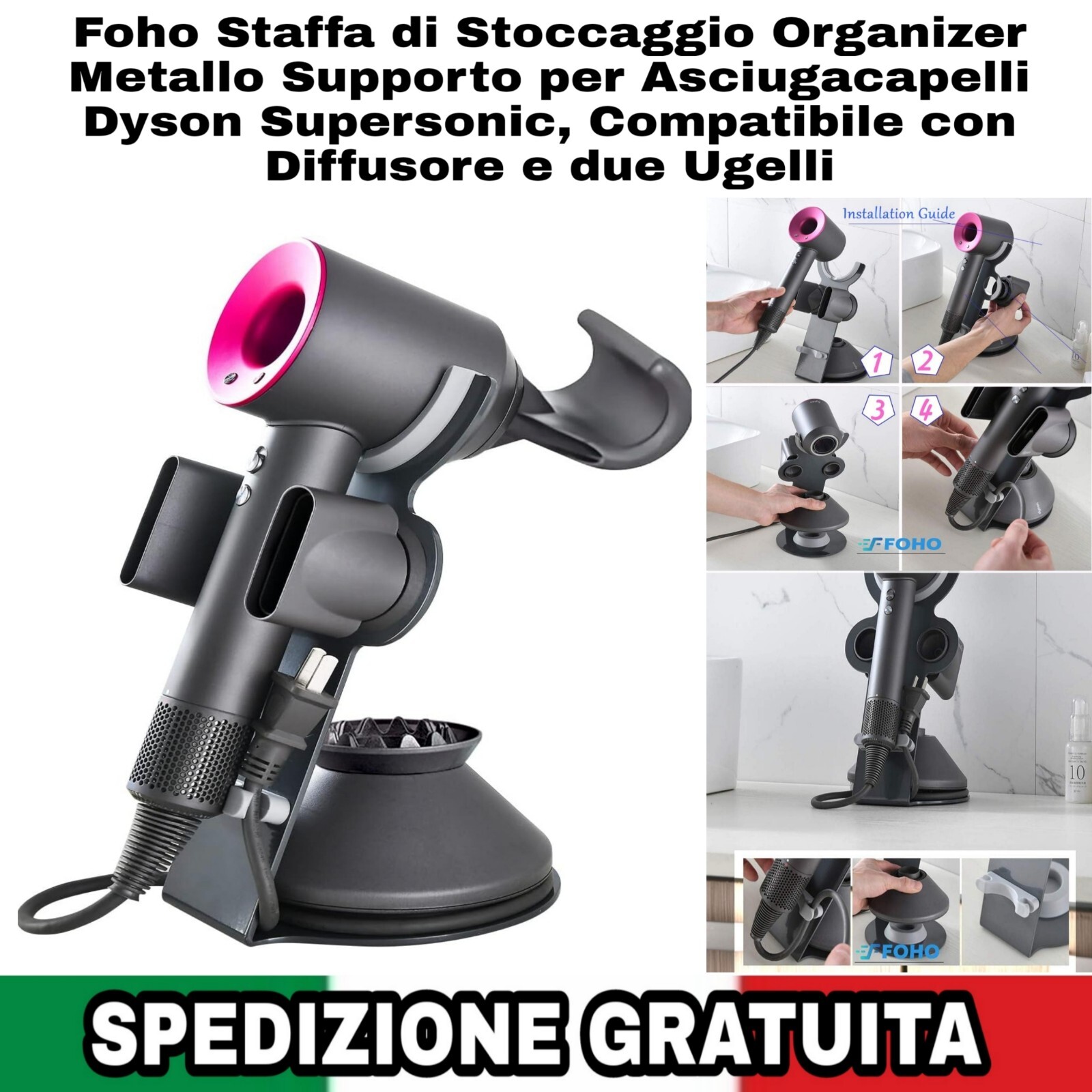 Supporto x Asciugacapelli Dyson Supersonic Espositore compatibile con Accessori