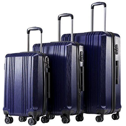 Coolife Luggage Expandable Suitcase PC+ABS 3 Piece Set with TSA