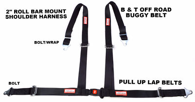 BUGGY OFF ROAD 2'' SEAT BELT 4 PT B&T ROLL BAR MOUNT HARNESS BLACK RACERDIRECT