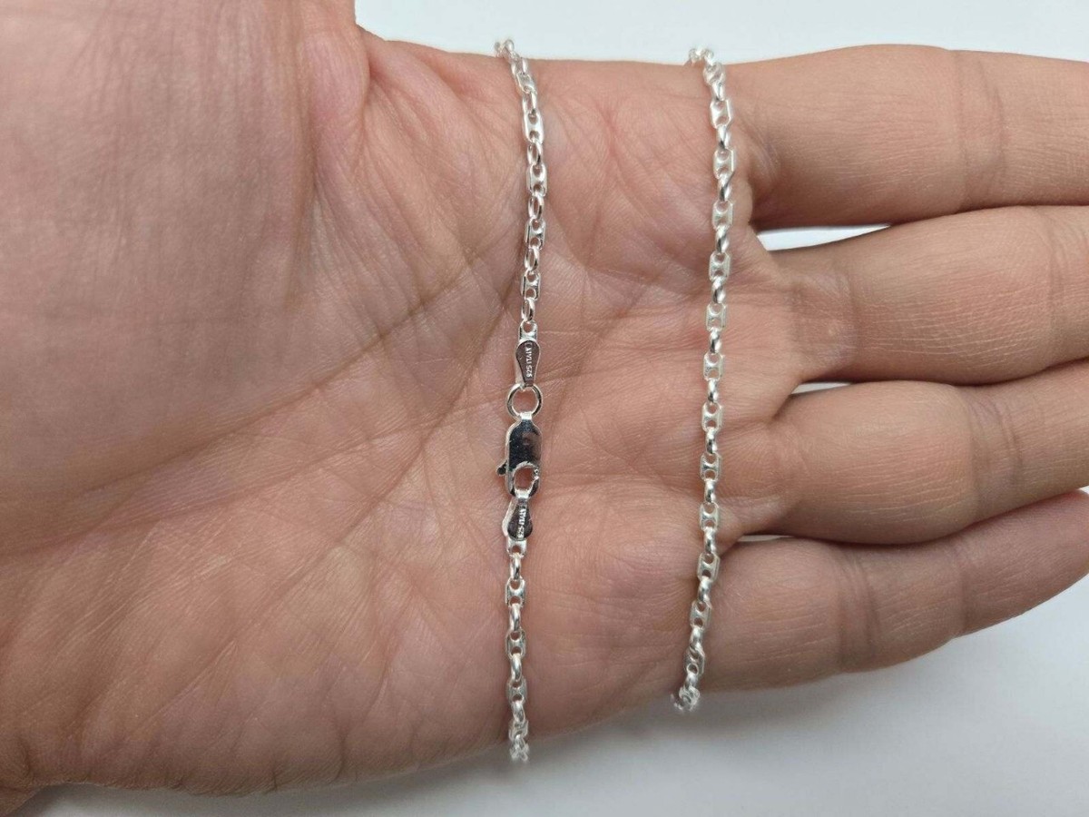 925 Sterling Silver Puffed Anchor Chain Necklace Bracelet 2.4mm 7