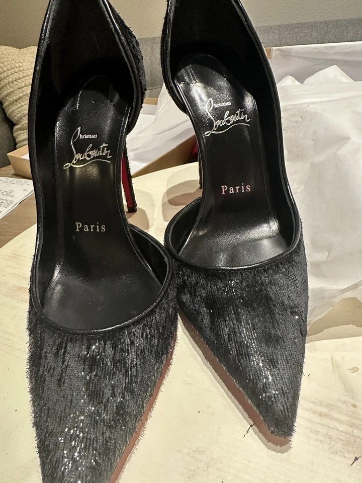 Christian Louboutin Iriza 100 Black Velvet Papillon D'Orsay Heel Pump 39.5 - Image 2 of 4