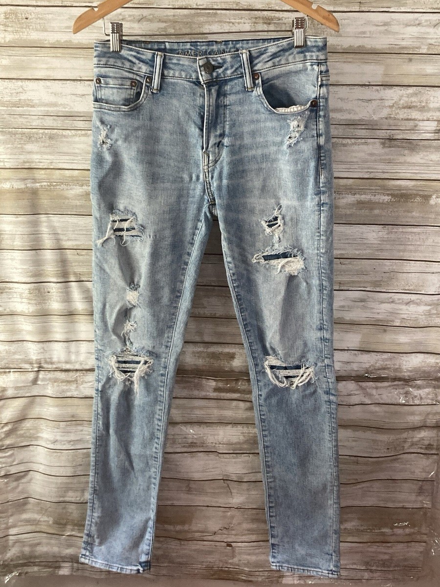 Ebay Acid Wash American Eagle Bleached Jeans American Eagle Jeans Men 29x32  Slim Flex Distressed Whiskered, image size:900x1200