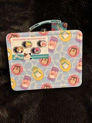 Squishmallow collectible tin tote NWT, New Release! comes with collectible pin s