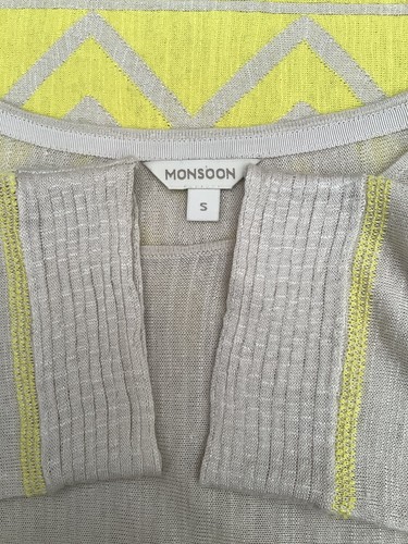 MONSOON LINEN BLEND FINE KNIT BEIGE YELLOW 3/4 SLEEVE BOXY JUMPER TUNIC TOP S/10 - Picture 10 of 11