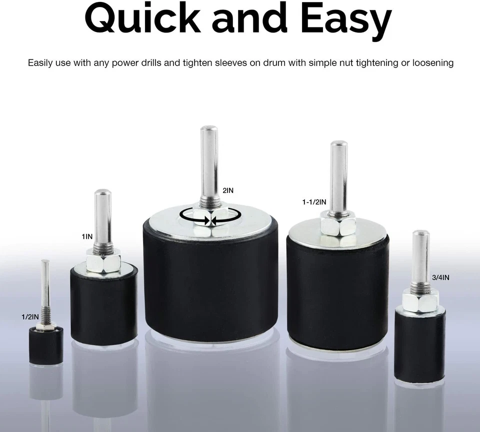 Juego de manguitos de tambor de lijado de goma mandril de 1/4"-2" para lijadora de prensa de taladro Foto 4 de 4