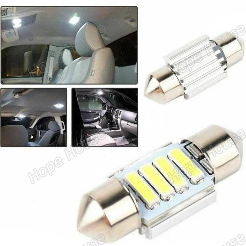 2 x CAR 12V LED 36MM FESTOON INTERIOR WHITE LIGHT BULB 7020 4SMD