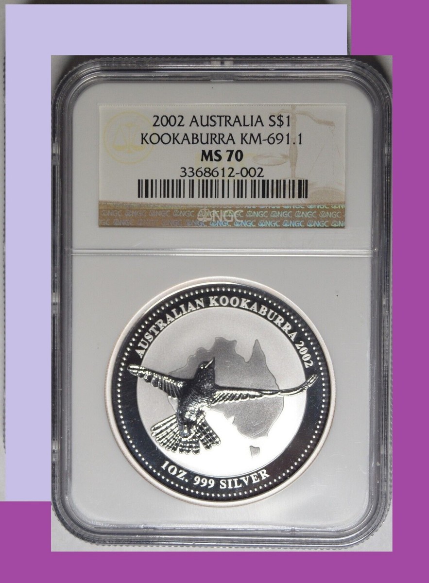 2002 Australia Kookaburra NGC MS 70 1 oz Silver very rare LOW pop