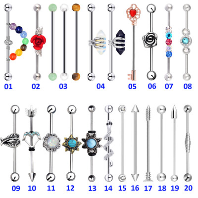 Surgical Steel Industrial Barbell Scaffold Piercing Cartilage Earrings 14G - ONE